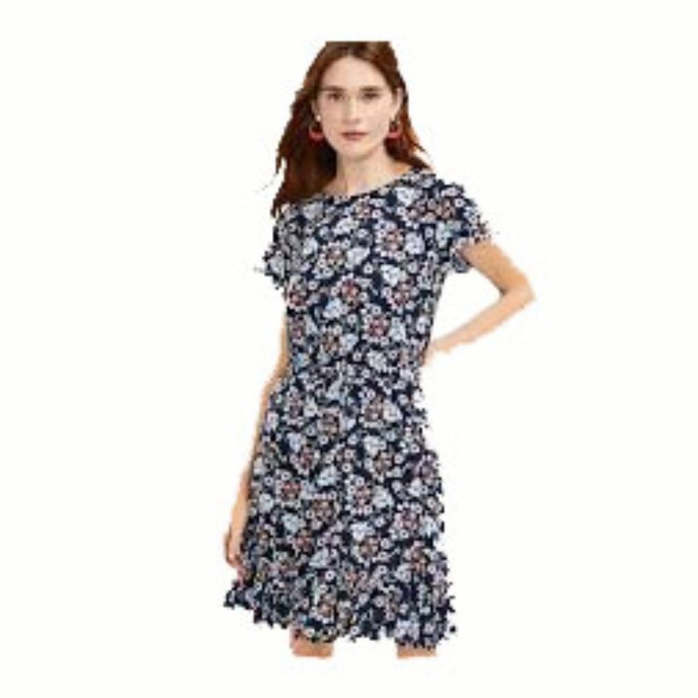 LOFT Vivid Navy Blue Floral Midi Dress - So striking!  Size Medium - Picture 6 of 11